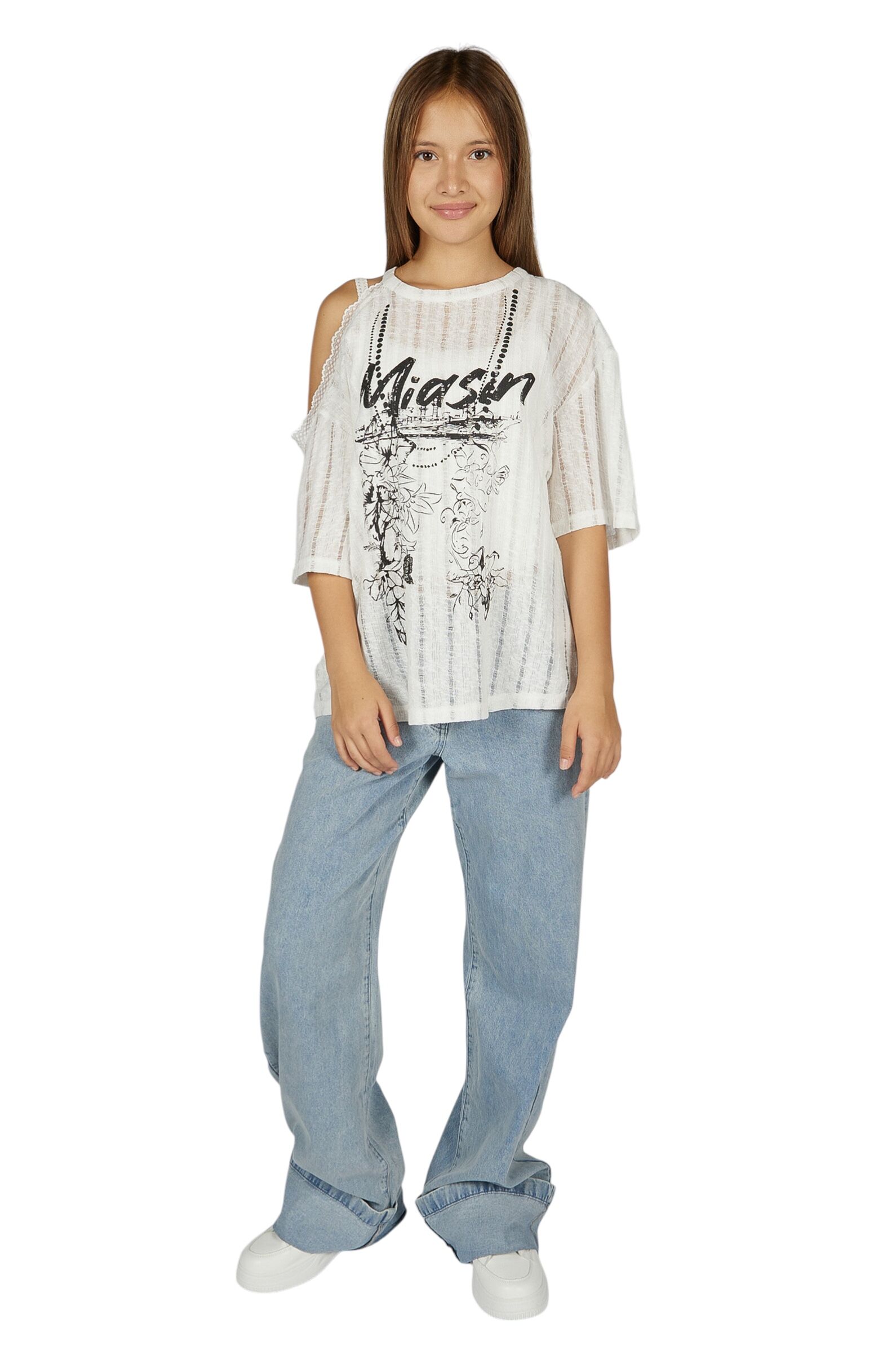 Футболка дев. АРТ.G-TS26060,бел-чер,хл-пэ